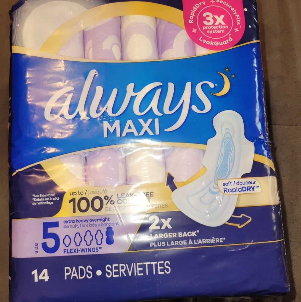 2x Always Maxi Extra Overnight Pads w/Wings Sz 5